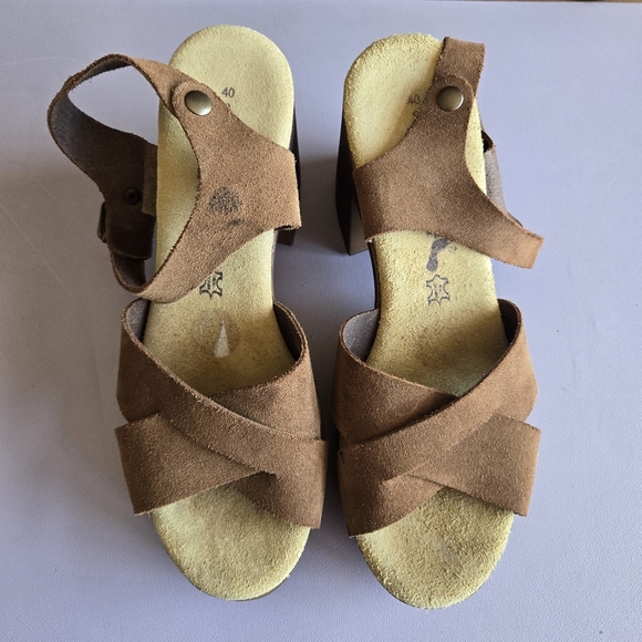 BioNatura Suede Platform Sandals Women's 9 Retro 70s Boho Hippie Eclectic Comfy - Picture 2 of 11